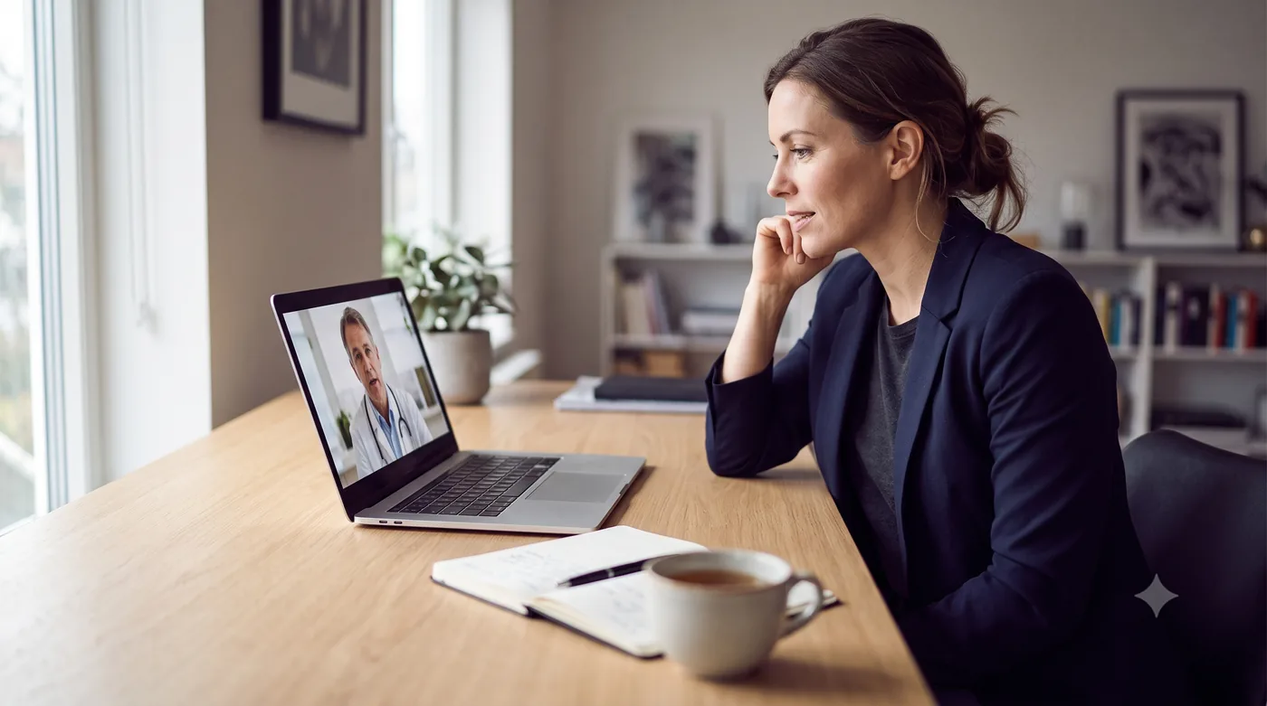 Pessoa em teleconsulta médica pelo laptop